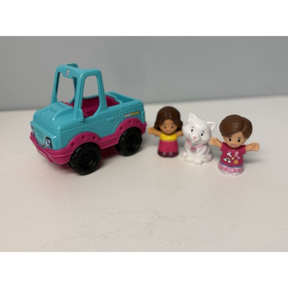 Lot Of Fisher Price Little People Barbie Dreamhouse Figures, Car, White Cat
